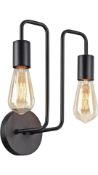 Industrial Wall Lamp, Double Sconce, Black Metal Frame, Contemporary
