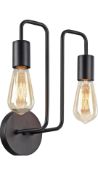 Industrial Wall Lamp, Double Sconce, Black Metal Frame, Contemporary
