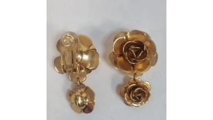 Patou Double Flower Clip On Earrings, No Box