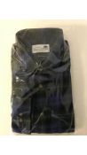 Three Woods of Shropshire Men's Long Sleeve Cotton Shirt, Navy/Green, Size 15.5