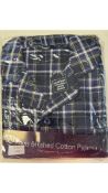 Three Champion Men's Cambridge Brushed Cotton Check Pyjamas, Blue, Size Small
