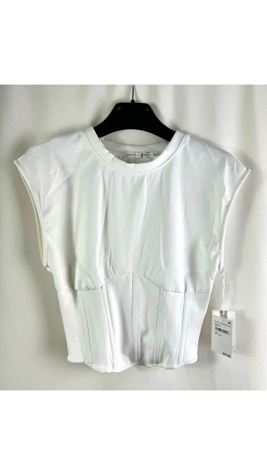 Two Good American Women's Scuba Corset T-Shirts, White, Brand Size 1/S