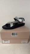 Christopher Kane Flat Strap Sandal, Silver, Size 37 EU. Box damaged