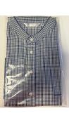 Savile Collection By Derek Rose Men's Collarless NightShirt, Cotton, Blue Check, Small
