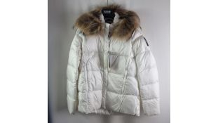 Bomboogie Girls Fur Lined Hooded Puffer Coat, Off White, Size 16 Years