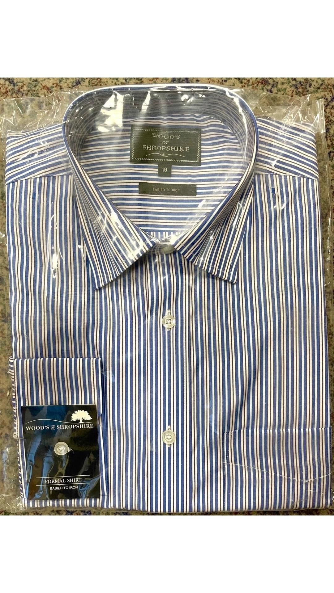 Two Woods of Shropshire Men's Easier to Iron Long Sleeve Stripe Shirt, Size 16"