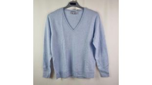 Pure Collection Women's Cashmere V Neck Sweater, Cloud Blue, Size 14 UK