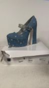 Dolls Kill Yru Denim Stardust Mary Jane Heels, Denim Blue, Size US 9