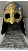Viking Style Iron Battle Helmet. Pre-Owned, Some Denting, Side Flaps Loose