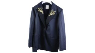 Sandro Paris Tailored Jacket with Jewelled Patches, Marine, Size FR 40