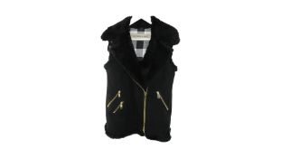 Burberry Black Gilet with Shearling Lining, Size UK 6. Used, Good Condition, Scratched Zip