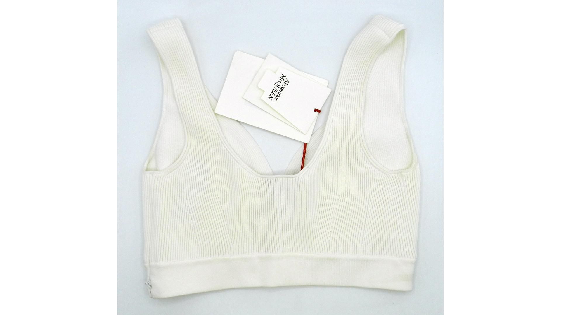 Alexander McQueen Engineered Knit Bra Top, Ecru/White, Size M. Defect, Marked from Storage - Image 2 of 3
