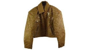 Stella Nova Leather Biker Jacket with Studs, Camel, Size 36
