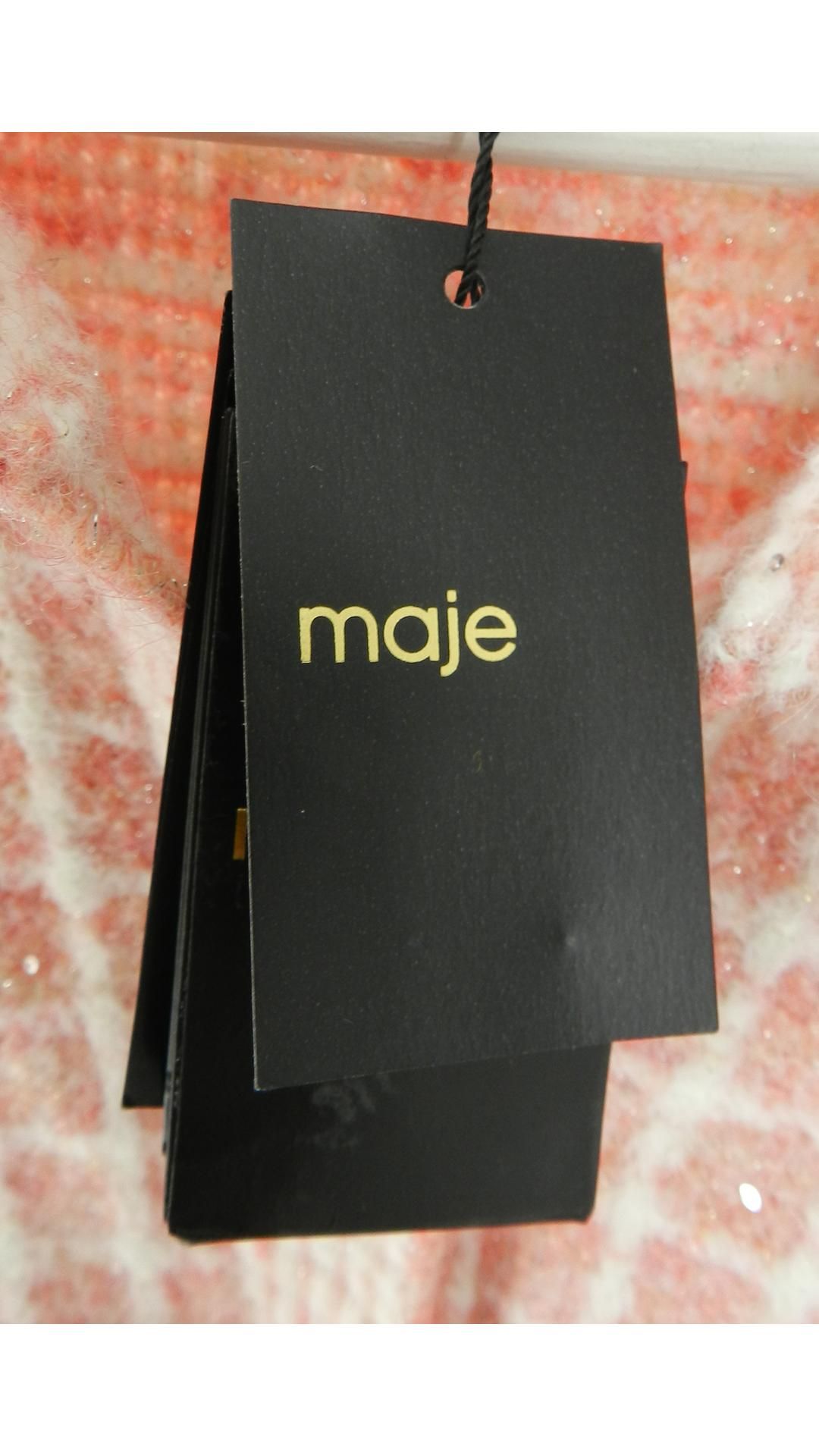 Maje Tweed-Style Check Knit Cardigan, Pink, Size 2 - Image 4 of 4