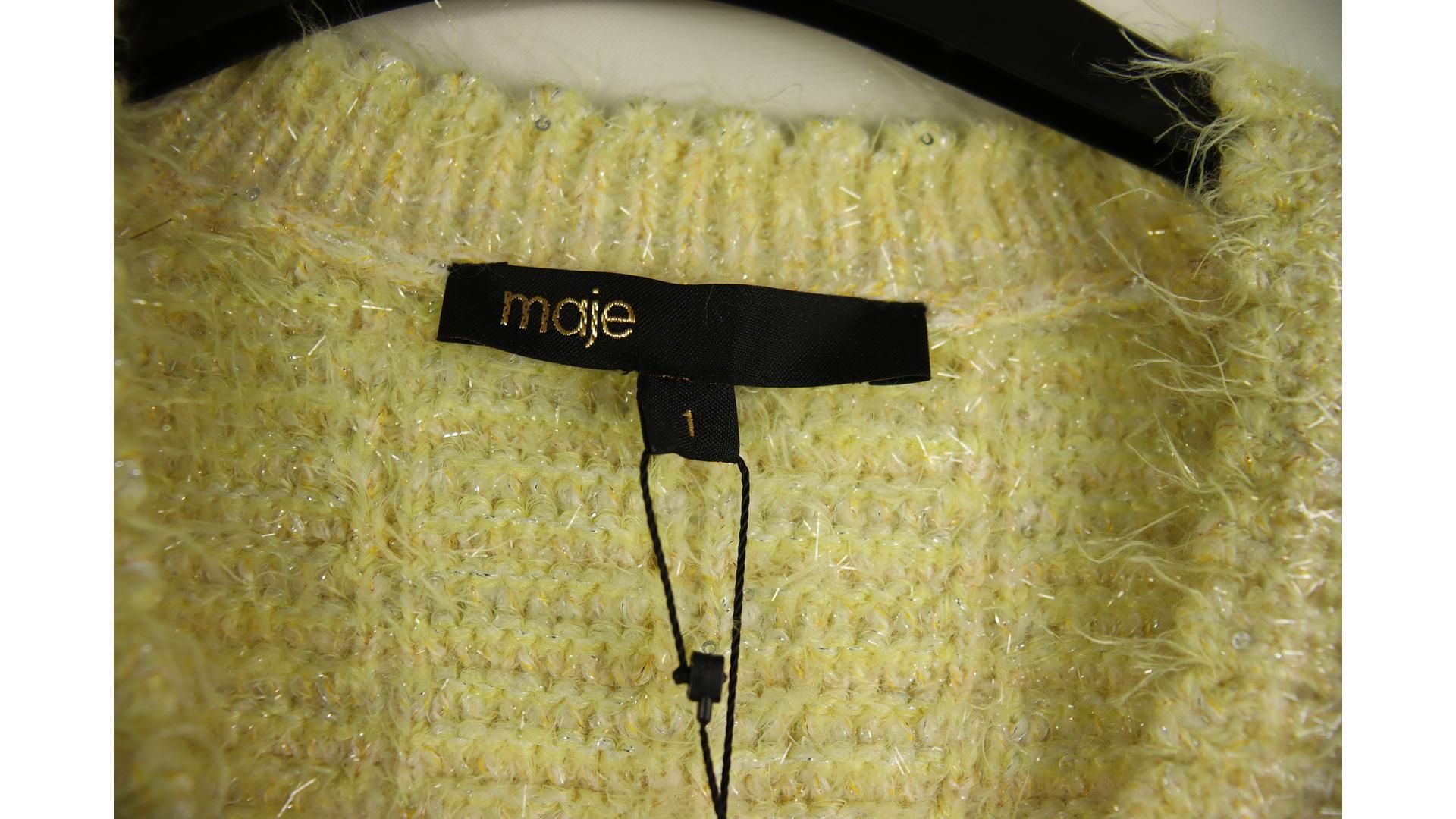 Maje Jaune Cropped Cotton Blend Jacket, Yellow, Size 1. Some Marks On Back - Image 7 of 7