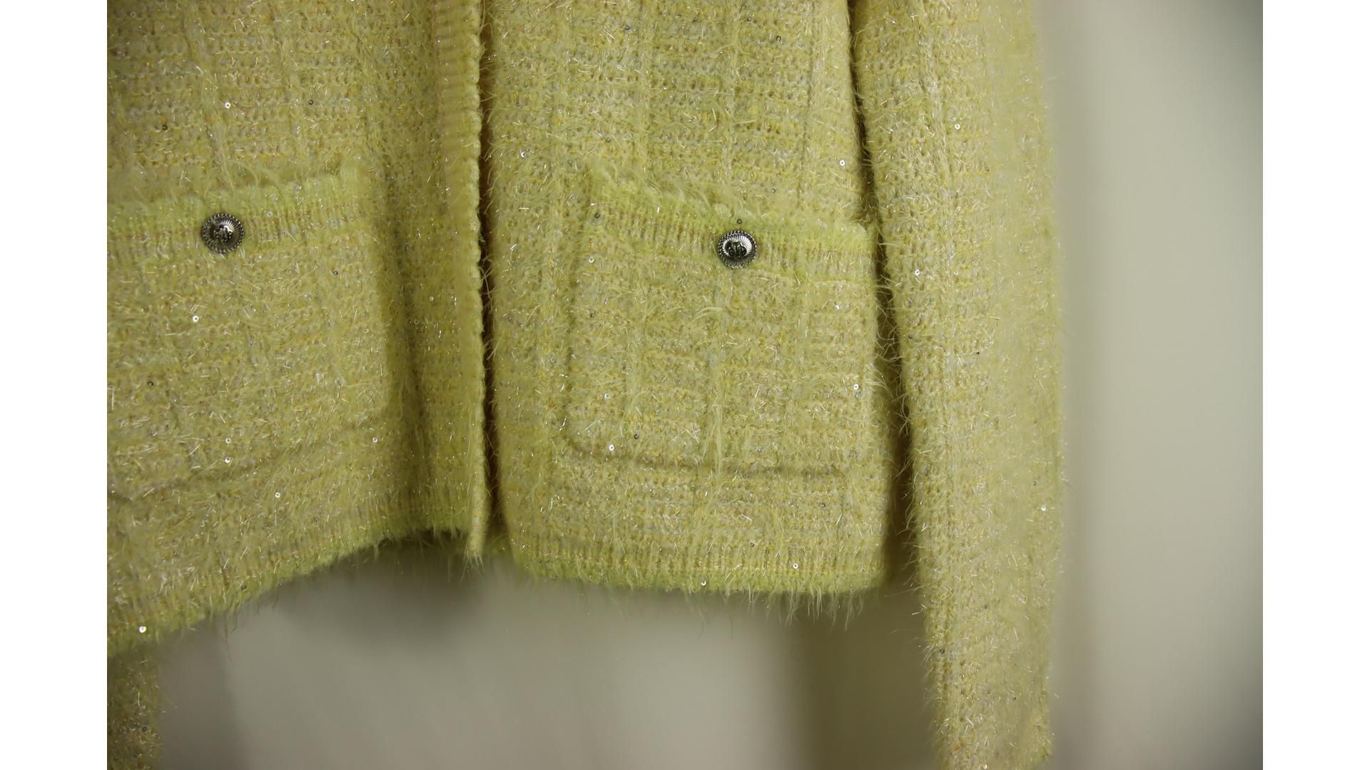 Maje Jaune Cropped Cotton Blend Jacket, Yellow, Size 1. Some Marks On Back - Image 4 of 7