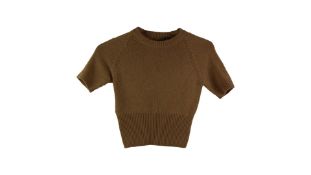 Prada Cashmere Short Sleeved Sweatshirt, Beige, Size 40