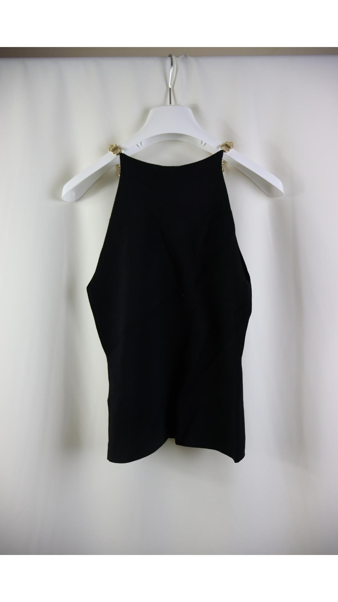 Maje Morrison Sleeveless Chain Strap Halter-Neck Stretch-Knit Top, Black, Size 3 - Image 2 of 2