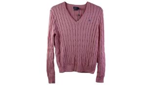 Ralph Lauren Embroidered Logo Cable Knit Jumper, Pink, Size XL