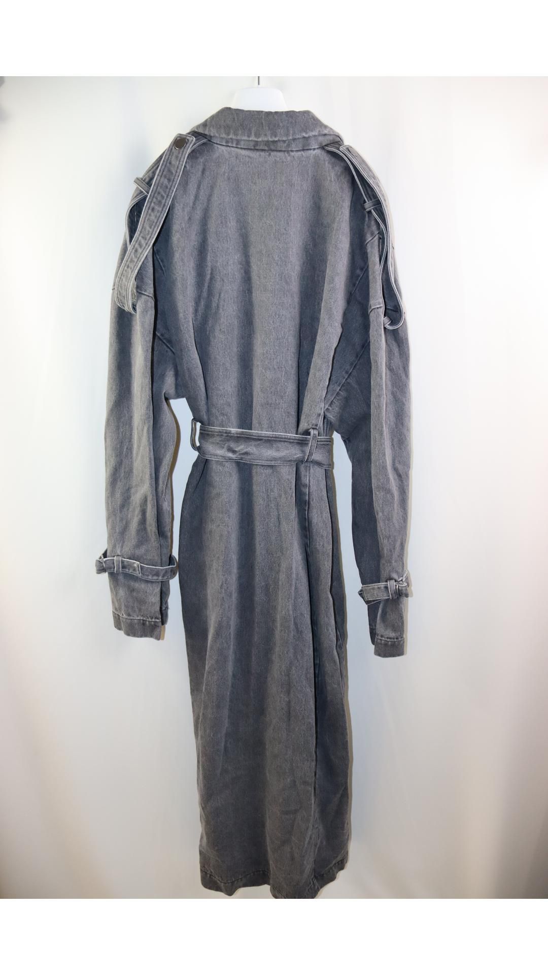 LaPointe Washed Denim Belted Long Trench Coat, Steel, Size Large. New, Without Tags - Image 2 of 4