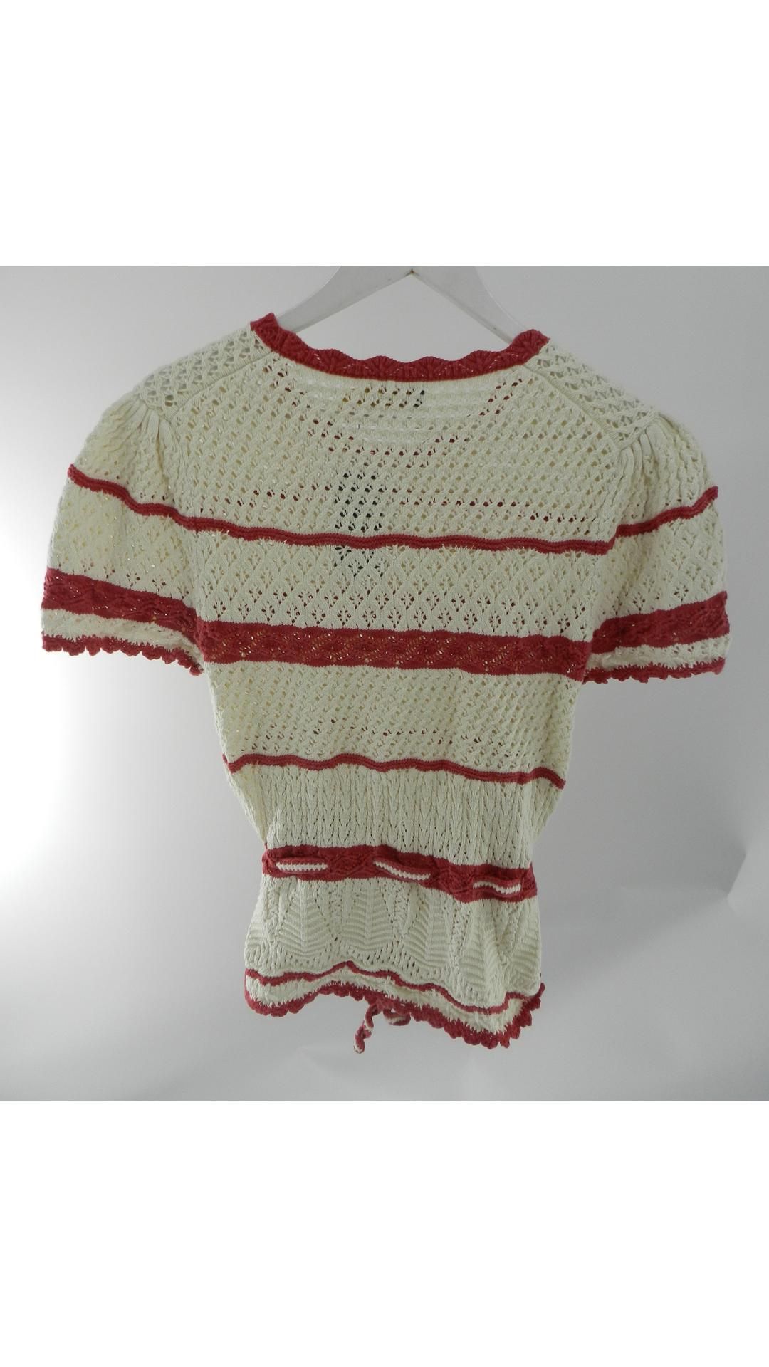 Polo Ralph Lauren Short Sleeved Knitted Top, White/Red, Size M - Image 2 of 3