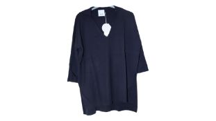 Allude Women's 100% Virgin Wool V-neck Sweater, Dark Blue, Size L