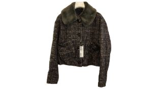 Luisa Cerano Women's Tweed Jacket with Faux Fur Collar, Dark Grey/Dark Blue/Dark Red, UK 8