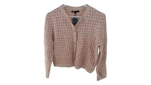 Maje Tweed-Style Check Knit Cardigan, Pink, Size 2