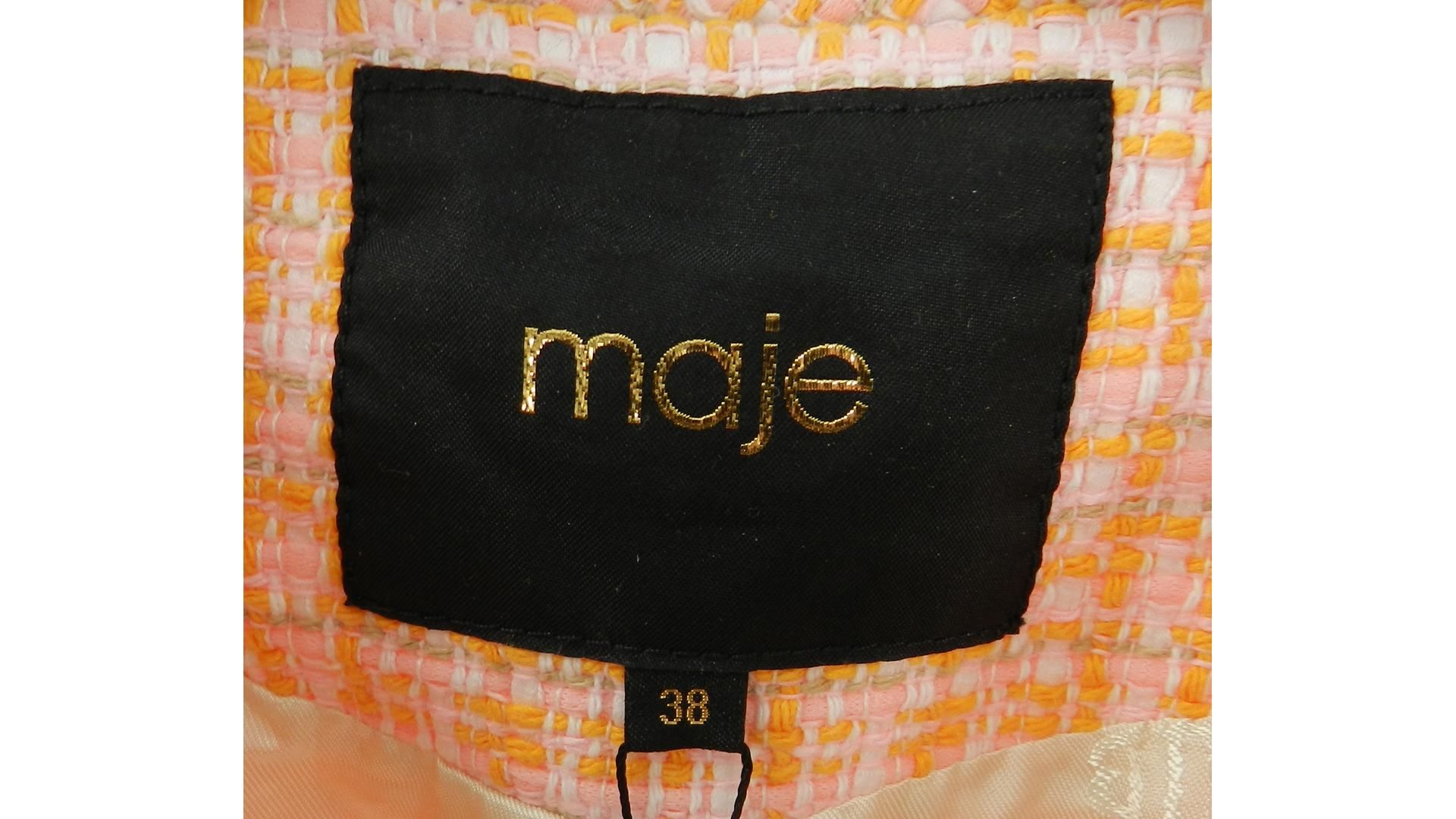 Maje Cropped Tweed Jacket, Pink/Orange, EU 38 - Image 3 of 5