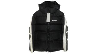 Palm Angels Waist Belt Quilted Down Jacket, Black/Off White, Size XS
