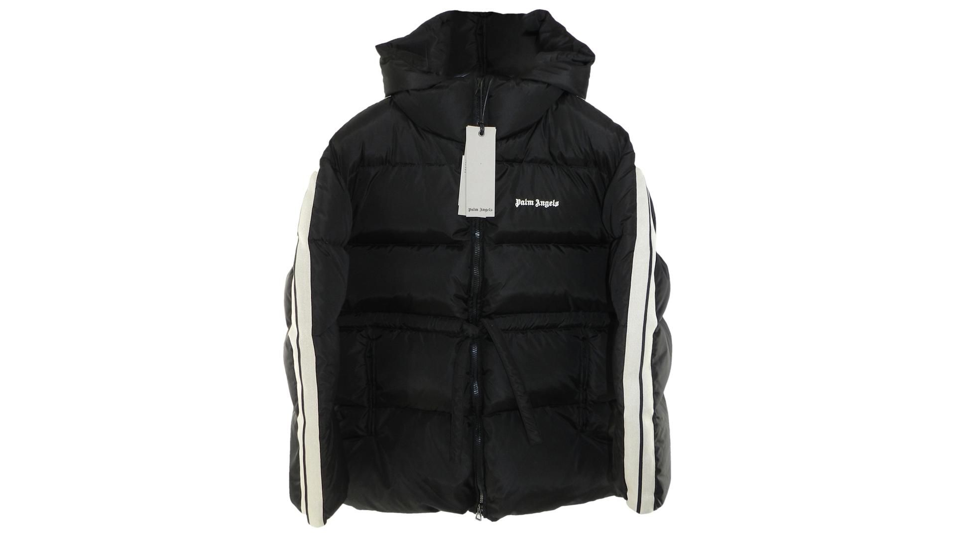 Palm Angels Waist Belt Quilted Down Jacket, Black/Off White, Size XS