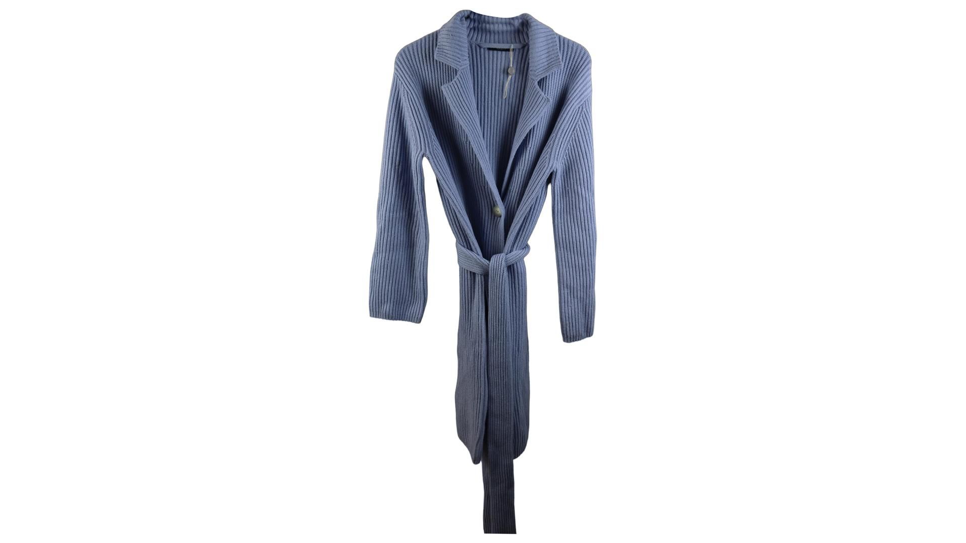 Joseph Belted Wool Luxe Long Cardigan, Horizon, Size S