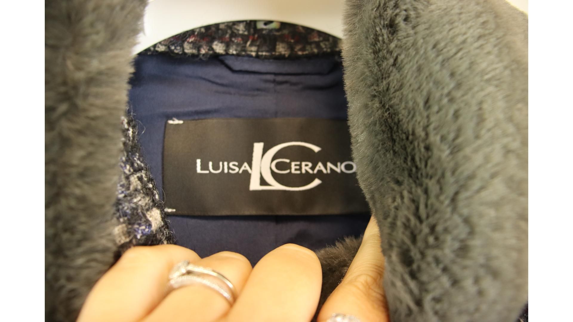 Luisa Cerano Women's Tweed Jacket with Faux Fur Collar, Dark Grey/Dark Blue/Dark Red, UK 12 - Image 3 of 3