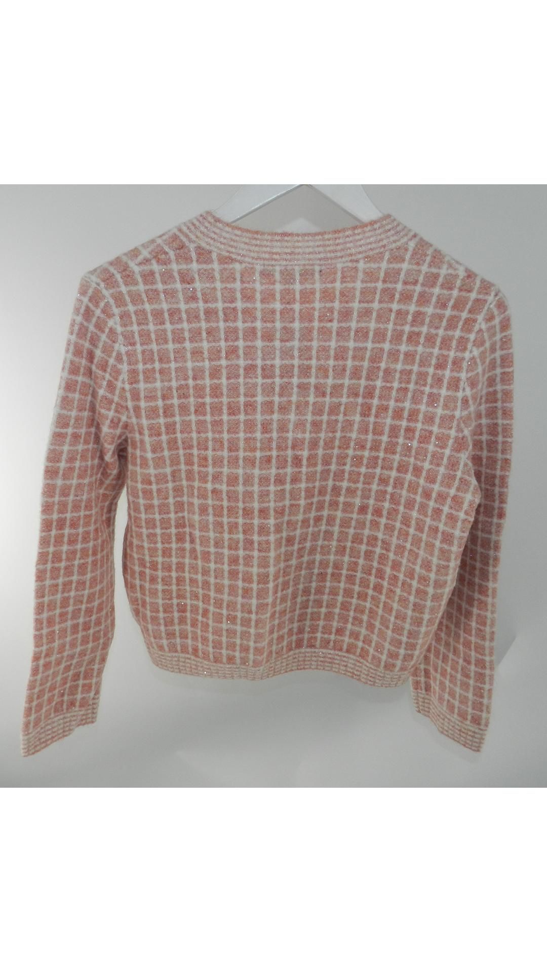 Maje Tweed-Style Check Knit Cardigan, Pink, Size 2 - Image 2 of 4