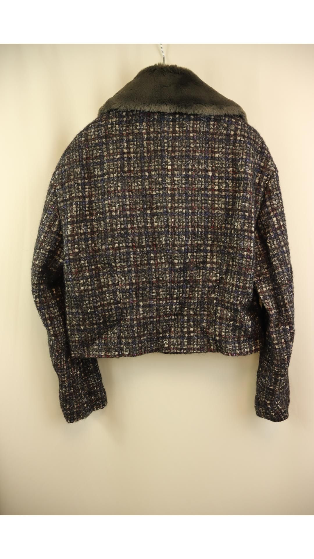 Luisa Cerano Women's Tweed Jacket with Faux Fur Collar, Dark Grey/Dark Blue/Dark Red, UK 12 - Image 2 of 3