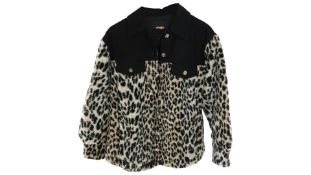 Maje Women's Multicolor Animal Print Fleece Denim Jacket, Black, Size 1