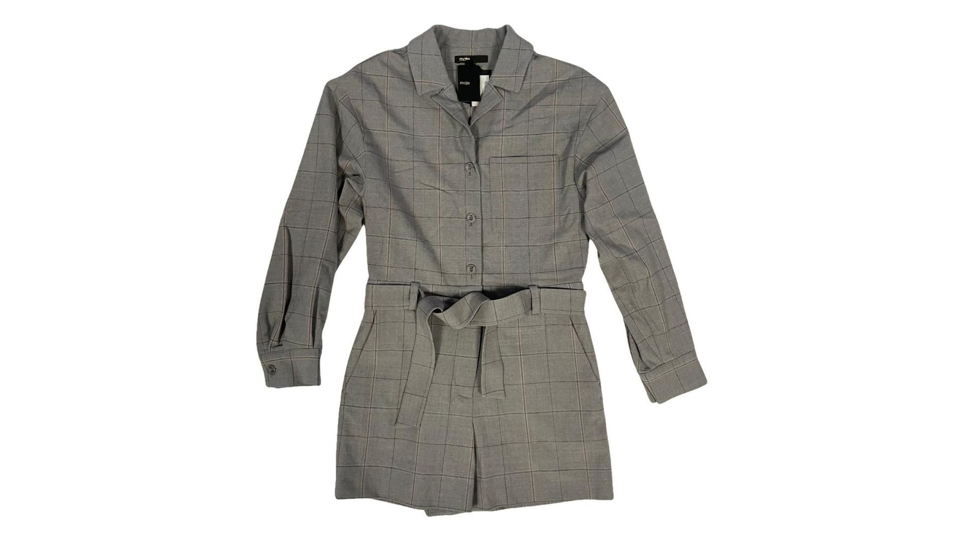 Maje Checked Wool-Blend Twill Playsuit, Size 34