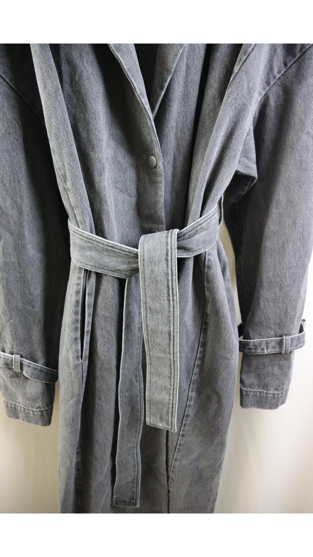 LaPointe Washed Denim Belted Long Trench Coat, Steel, Size Large. New, Without Tags - Image 4 of 4