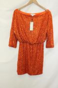 Never Fully Dressed Long Sleeve Mini Cocktail Dress, Orange, UK 8