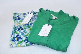 Two Seasalt Cornwall Studio Glass Tops to include 1x Green, UK 10, 1x Picnic Floral Chalk, UK 8