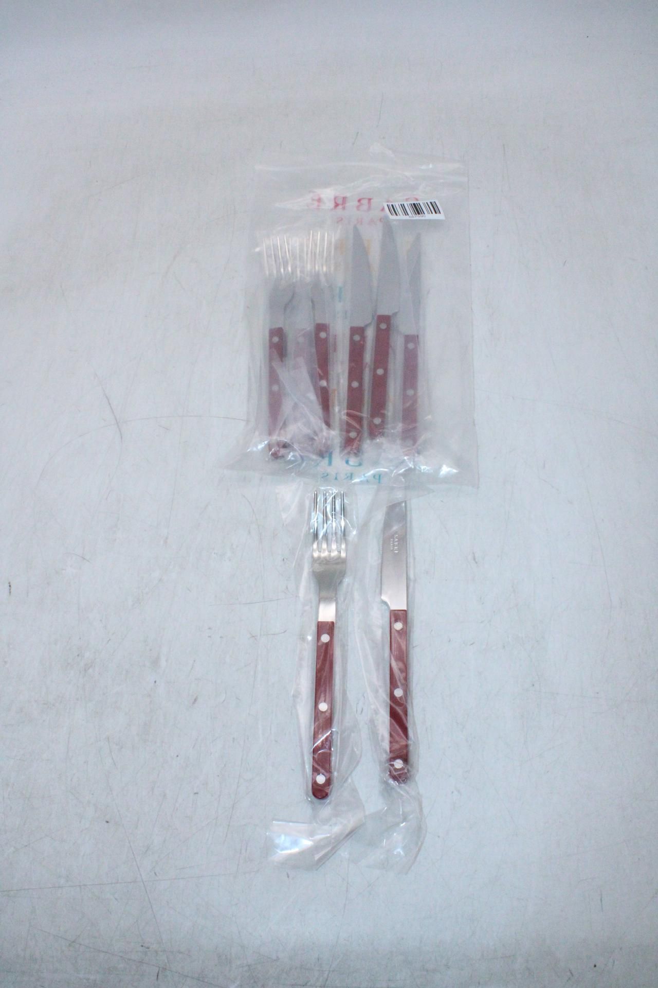 Four Sabre Bistrot Knife and Fork Sets to include 4x Forks, 4x Knives, All Dark Red. OVER 18's ONLY
