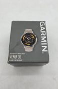 Garmin Venu 3S Watch, Soft Gold with French Grey Leather Band & French Grey Silicone Band. Box damag