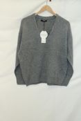 Oui V-Neck Knitted Jumper, Grey, Size 36