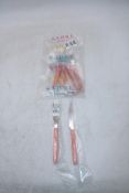 Four Sabre Bistrot Knife and Fork Sets to include 4x Forks, 4x Knives, All Salmon Pink. OVER 18's ON