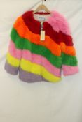 Jeyley Gaga Faux Fur Striped Rainbow Coat, Multi, Size L/XL