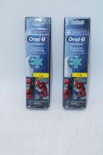 Ten packs of Oral-B Kids Spiderman Replacement Toothbrush Heads, Aged 3 Years and Above, 4 Per Pk. S