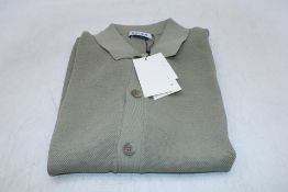 Belier Button Down Knitted Shirt, Sage, Size L