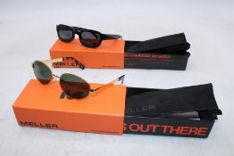 Two Pairs of Meller Sunglasses to include 1x JAHI, All Black 1x AMARA, Gold, Olive