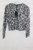 Monari African Ranch Leopard Print Long Sleeve Buttoned Top, Grey/Black, Size 10
