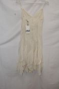 Zara Ruffled Lace Dress, White, UK XS